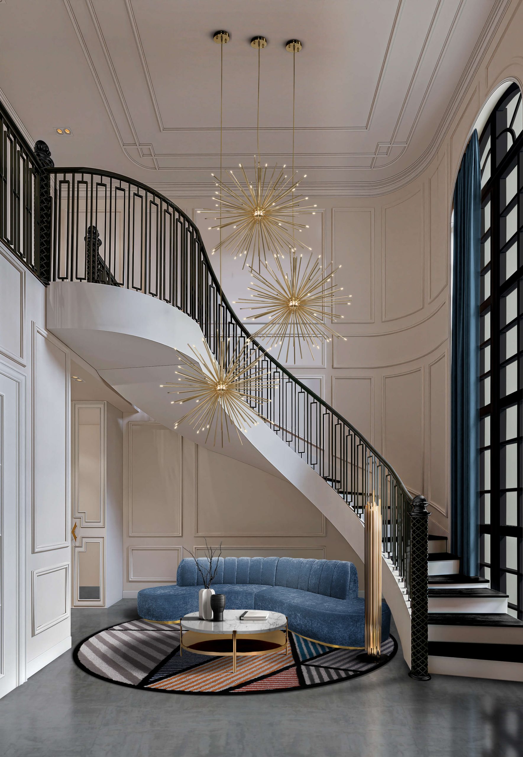 A STAIRWAY HALLWAY OF BEAUTIFUL LUXURY