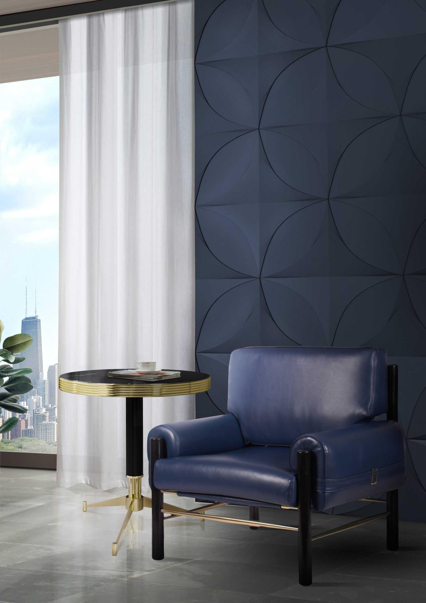 TRENDY LIVING ROOM IN BLUE