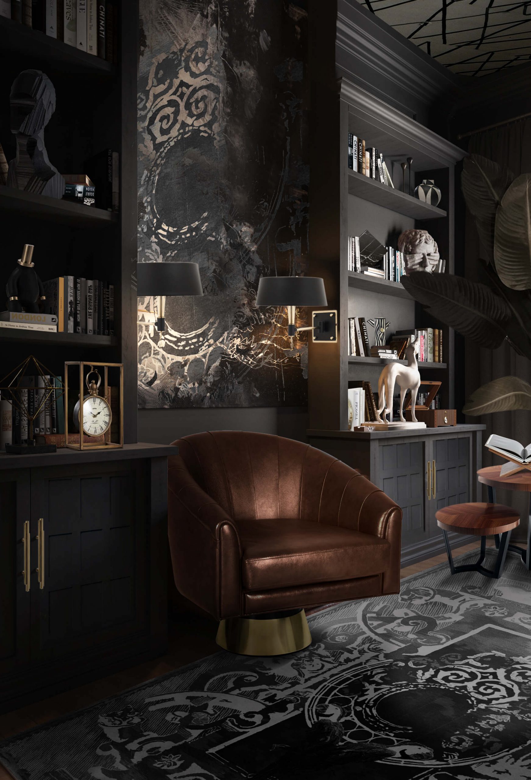 THE SEATING AREA OF A MID-CENTURY OFFICE